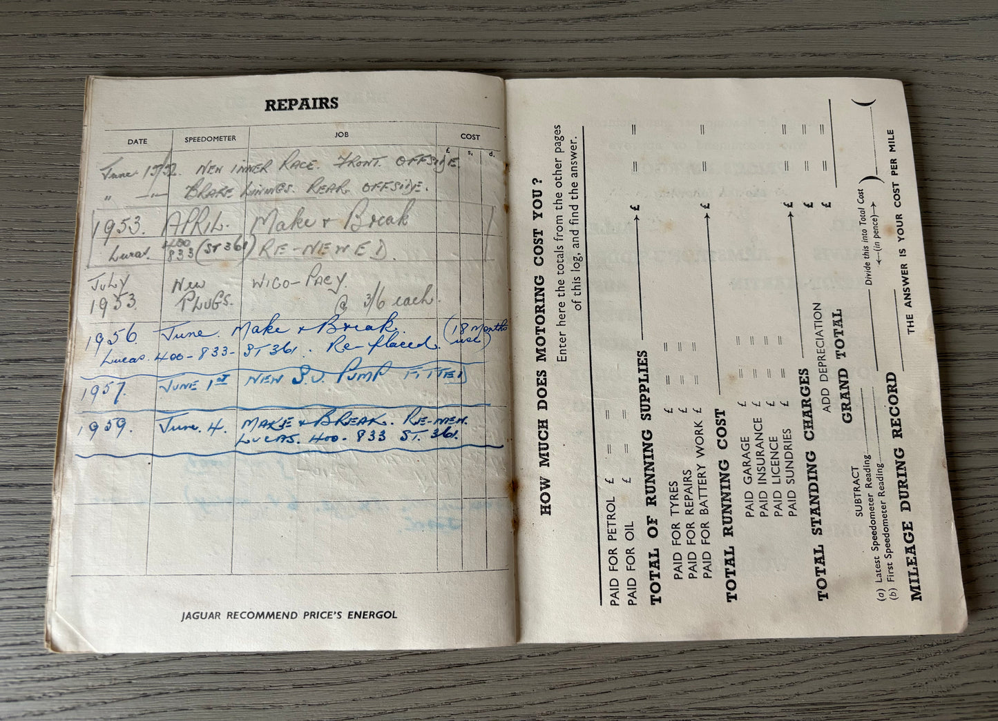 PRICE’S ENERGOL Maintenance Log Book