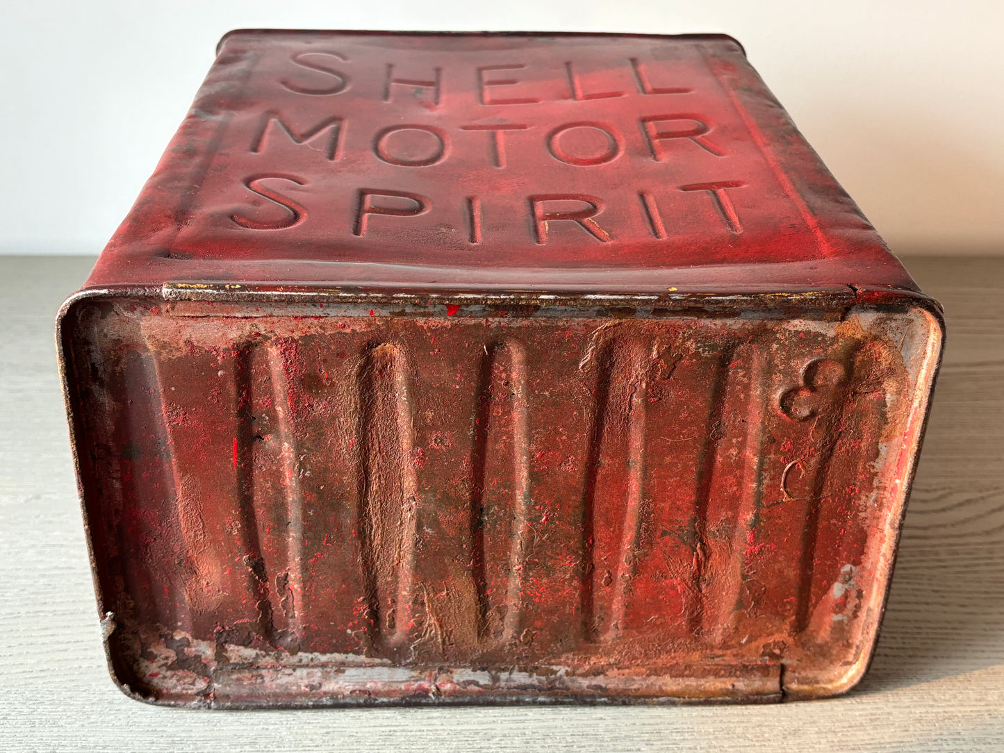 1914 SHELL Motor Spirit petrol can with original brass plaque.