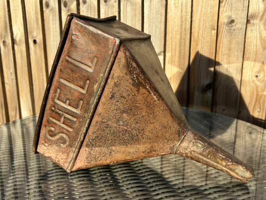 1930s Vintage SHELL Petrol Funnel with traces of original paint