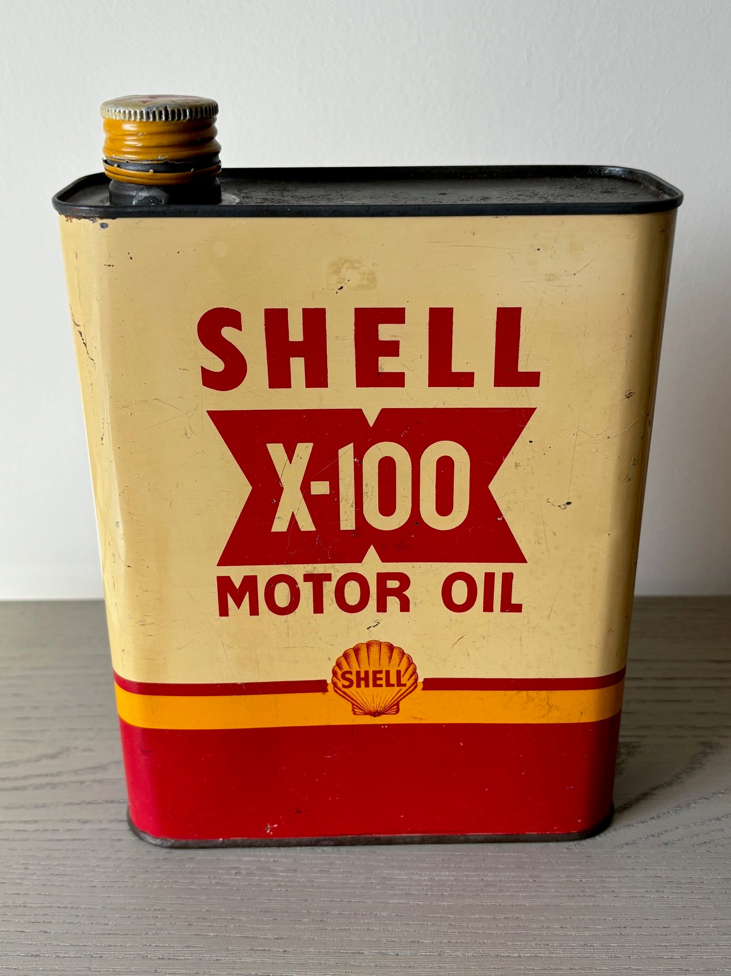 French SHELL X-100 Motor oil can