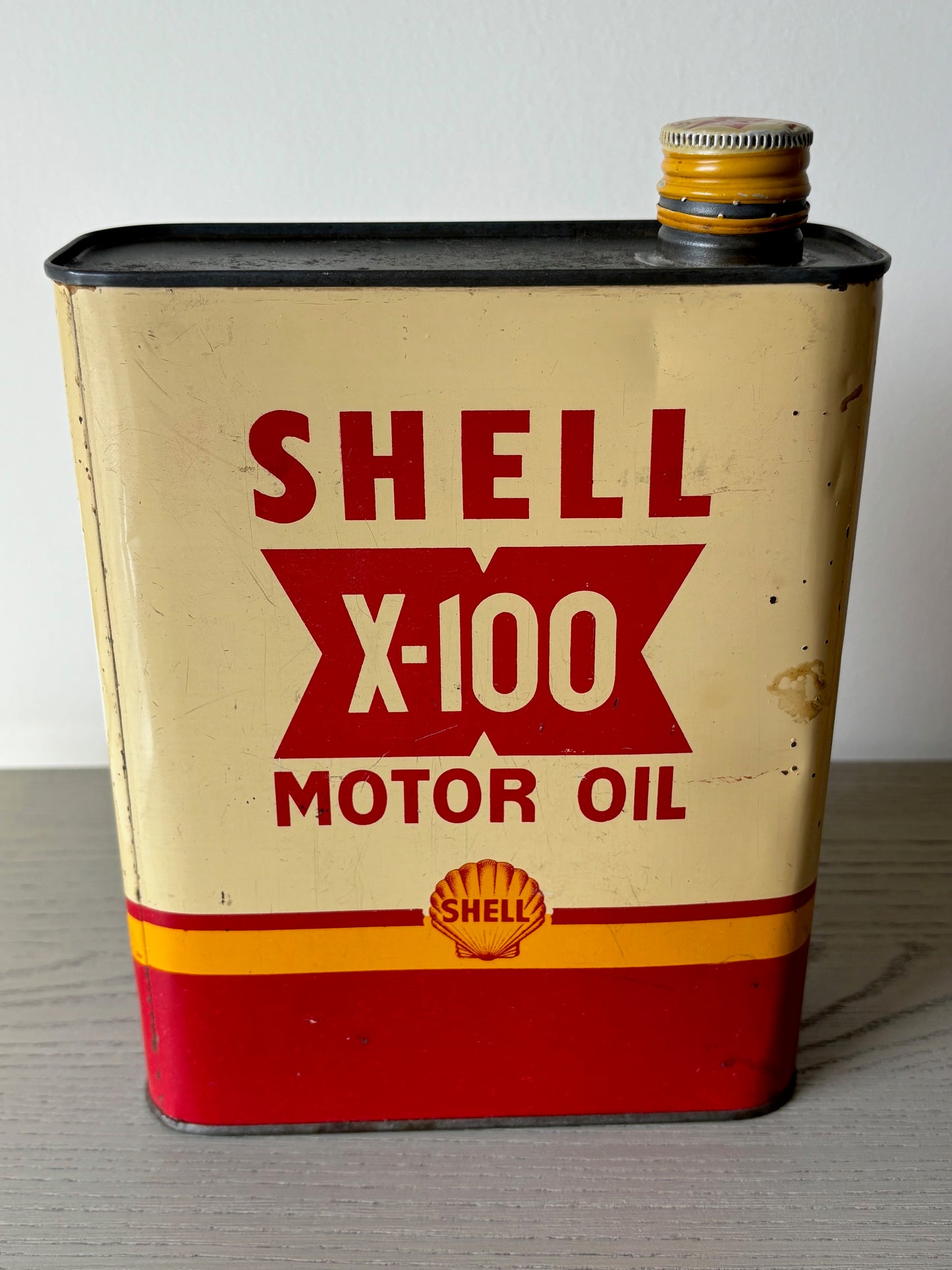 French SHELL X-100 Motor oil can