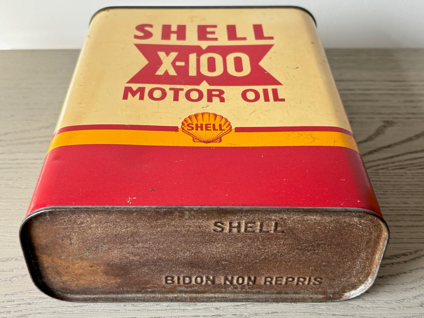 French SHELL X-100 Motor oil can